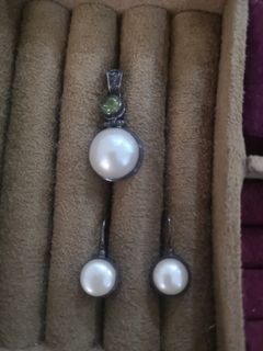 Pearl on Sterling silver Earrings and Pendant