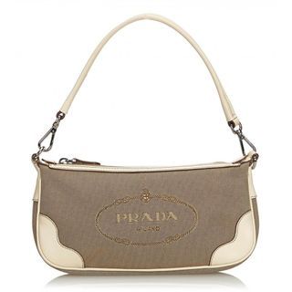 Prada Vintage - Jacquard Logo Baguette - Brown Beige - Leather Handbag