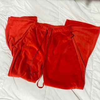 Red velvet flared pants