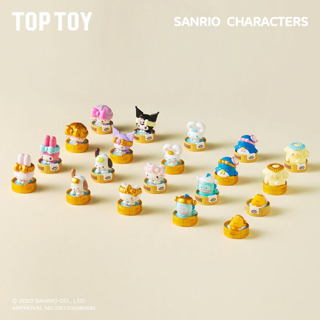 Sanrio Characters Onsen Series (Category: Character Goods) located in Valenzuela. Submitted by littlechopletsph (Listing ID 1300871621, Image 2). Description: PRICES: Regular Ver - P250 Gold Ver - P350 Hello Kitty Pompompurin Cinnamoroll My Sweet Piano Hangyodon Kurumi My Melody Pochacco Gudetama Tuxedo Sam Size estimate: 4-5cm MOP: Gcash/Bank transfer MOD: GGX/SDD.