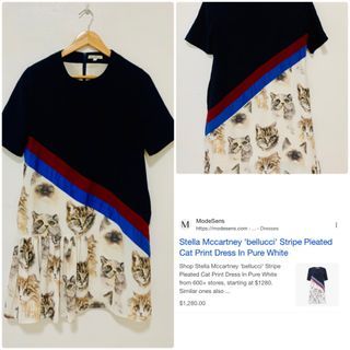 Stella Mccartney "Belluci" Stripe Ins Cat Print Flounce Dress