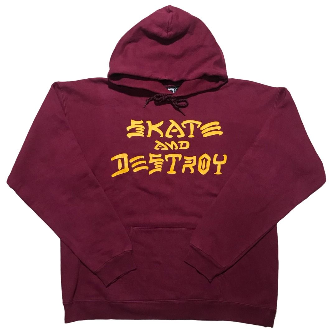 Thrasher 'Skate and Destroy' Hoodie Maroon, Fesyen Pria, Pakaian
