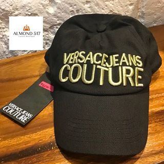 VERSACE JEANS COUTURE Noir Black classic logo hat baseball cap with pences