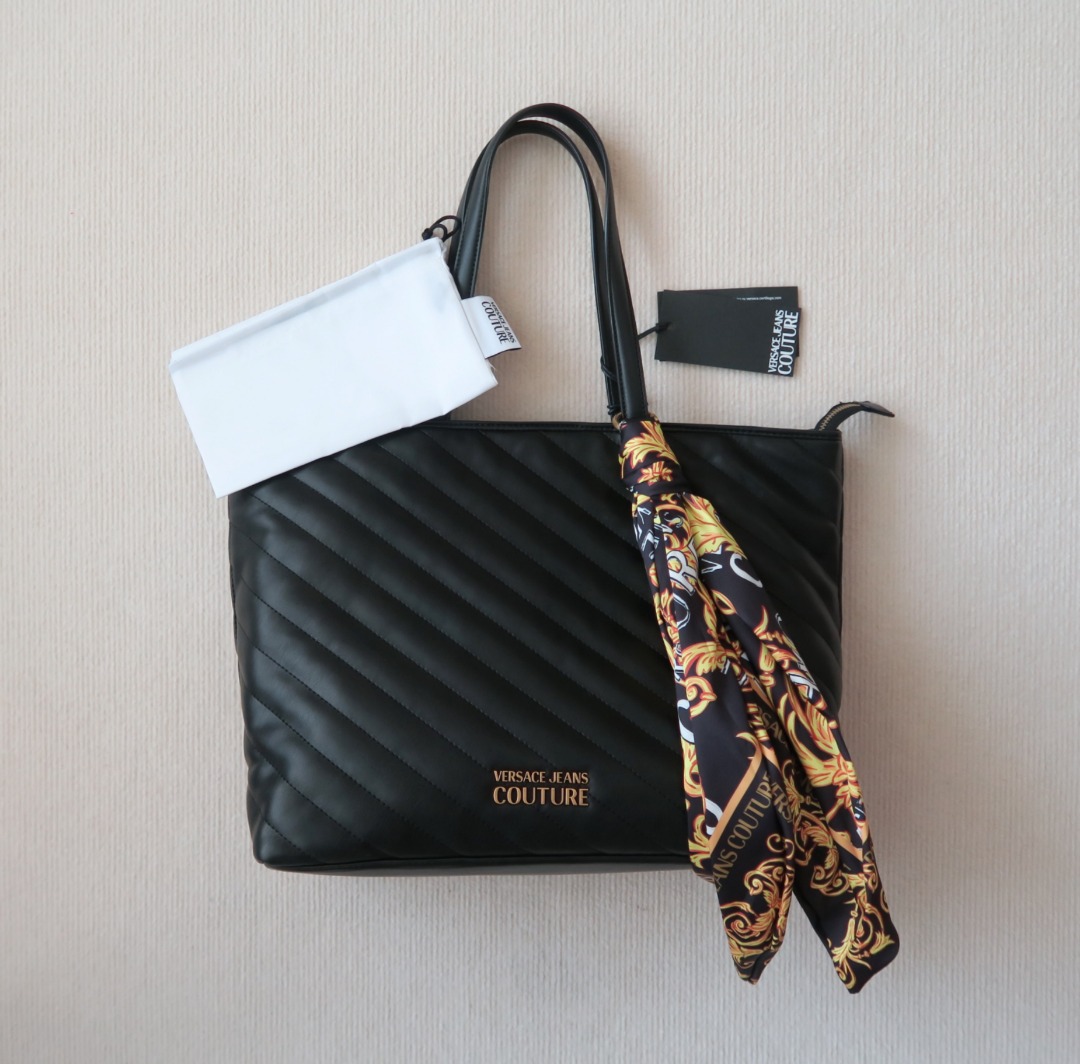 Versace Jeans Couture Quilted Leather w Scarf Shoulder Tote Bag Women s Fashion Bags Wallets Shoulder Bags on Carousell