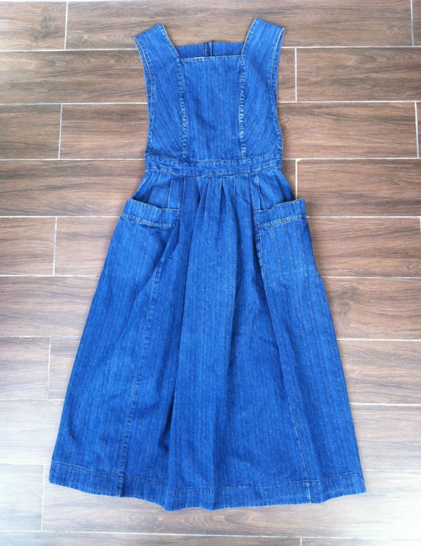 Vintage Laura Ashley Blue Cotton Pinafore Dress Size M UK 10 Women s Fashion Dresses Sets Jumpsuits on Carousell