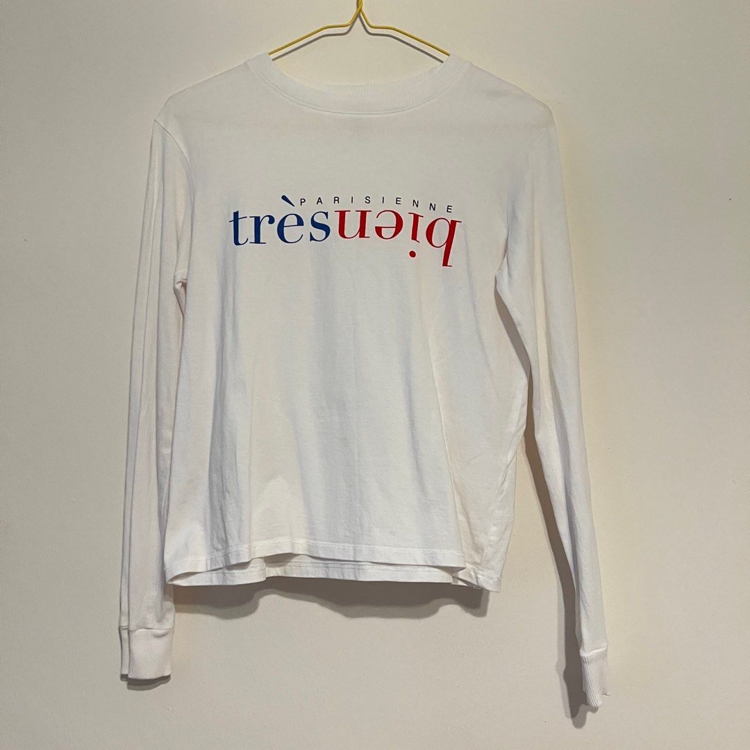 white and red long sleeve graphic tee