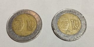 2pcs of  Apolinario Mabini rare 10 peso commemorative coin. The 150th anniversary
