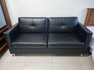 3 seater Black Faux Leather Sofa Couch For Sale