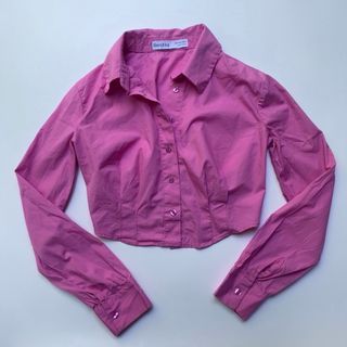 Bershka Pink Long Sleeve Collared Top