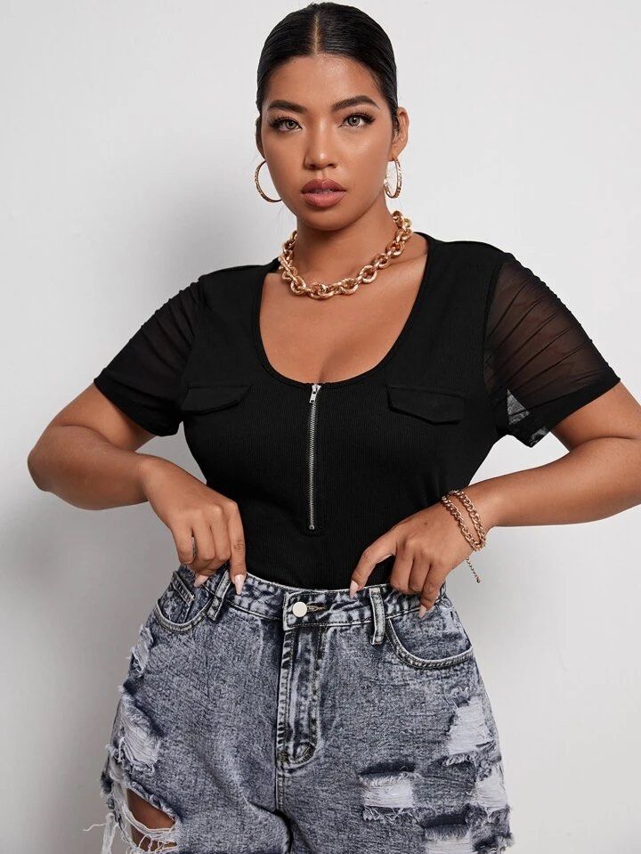 Shein Usa Mesh Top Shein Blouse SHEIN EZwear Plus Sheer Mesh