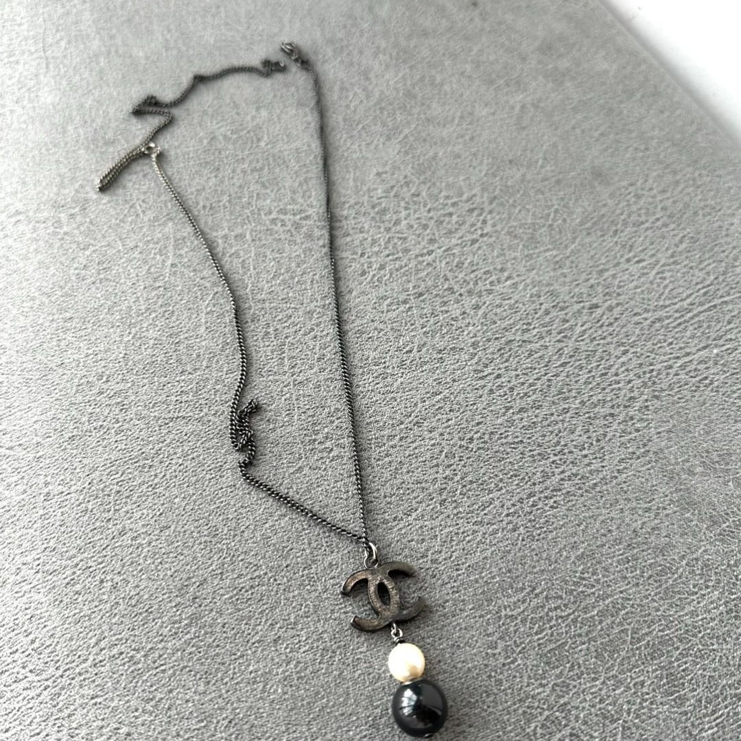 Chanel Plated Silver CC Logo Necklace