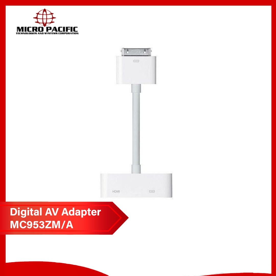 Apple 30-pin Digital AV Adapter (Category: Cables & Adaptors) located in Makati City. Submitted by micro_pacific (Listing ID 1163723260, Image 3). Description: Compatible Devices TV Specific Uses For Product Personal Connector Type HDMI Item Dimensions LxWxH 9 x 4.75 x 0.1 inches Brand Apple About this item Put your slides, movies, photos, and everything else that fills your iPad 2 screen on an even bigger screen Apple Digital AV Adapter also sup