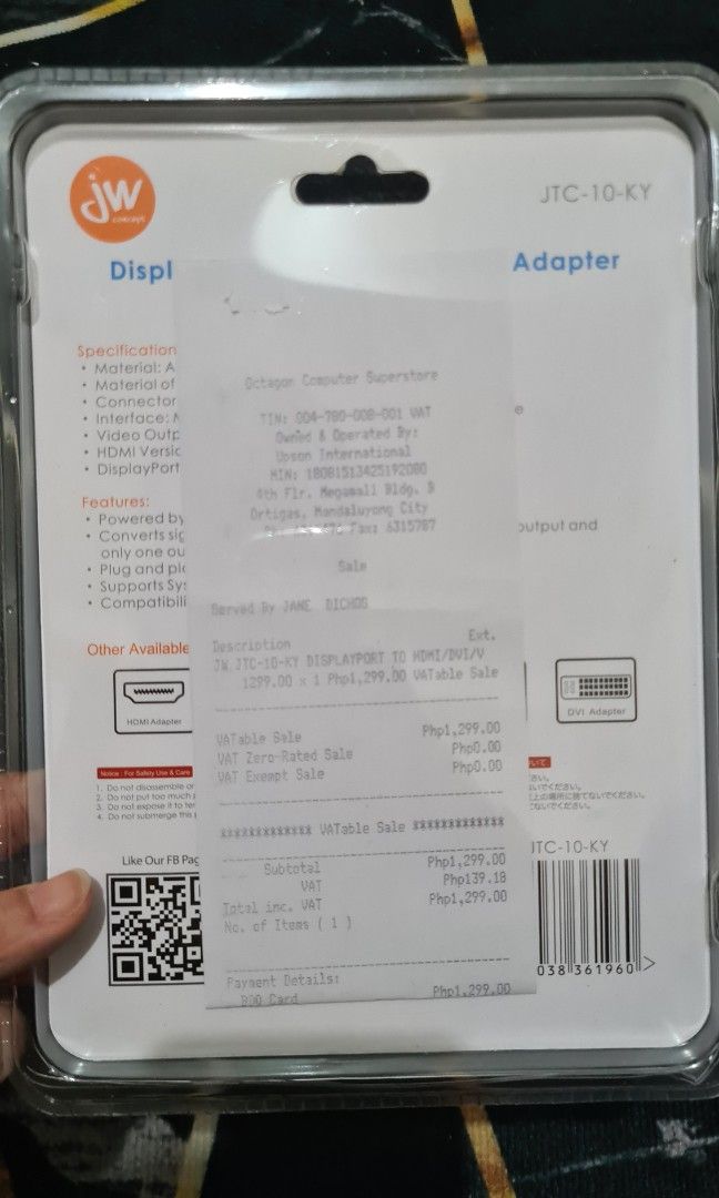 DisplayPort to HDMI / VGA / DVI Adapter (Category: Cables & Adaptors) located in Pasig City. Submitted by dreambox112 (Listing ID 1296700813, Image 2). Description: With Receipt, bought in Octagon last January 2024. Used this for 2mos then changed my setup and now I don't need it anymore. MOP: Gcash / BPI Delivery: GGX / Grab / Lalamove.