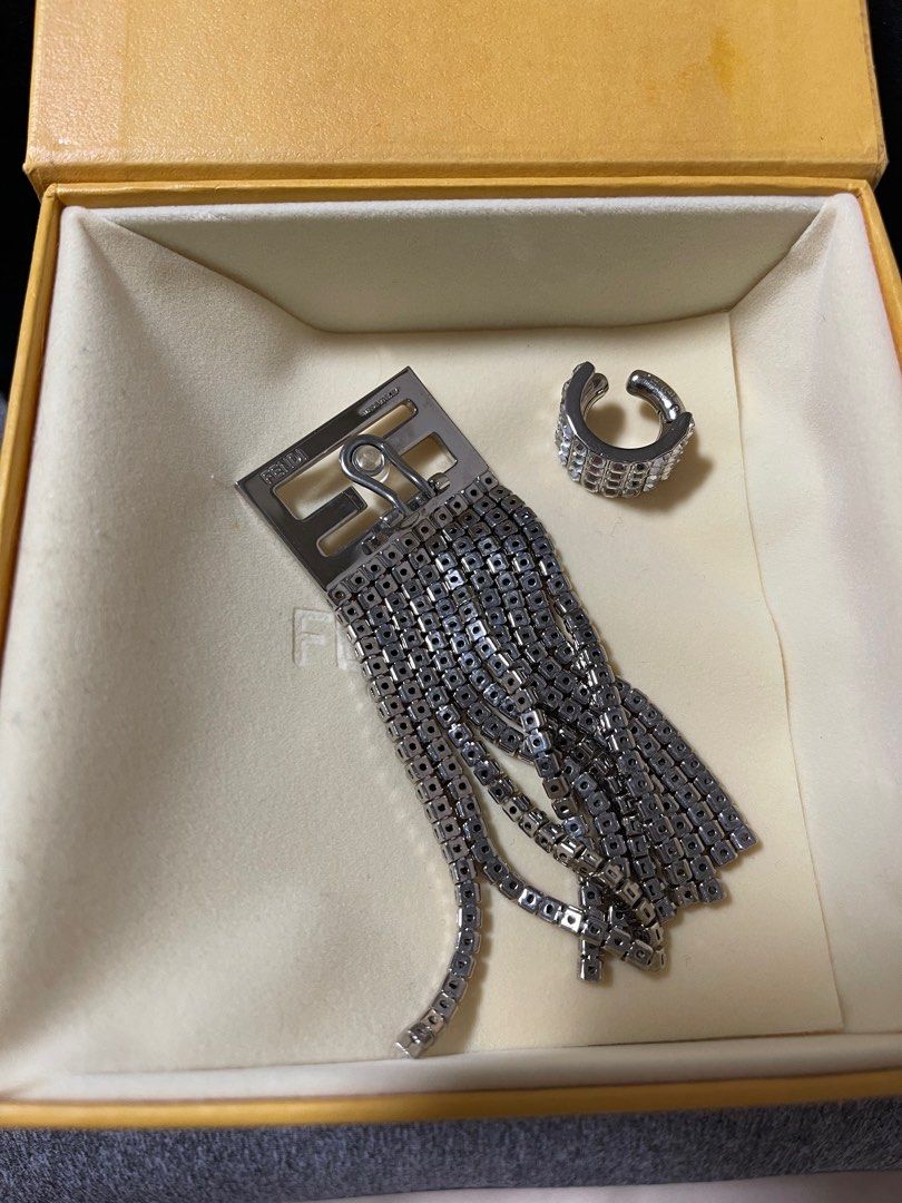 Fendi clip on earrings Palladium Crystal Luxury Accessories on Carousell