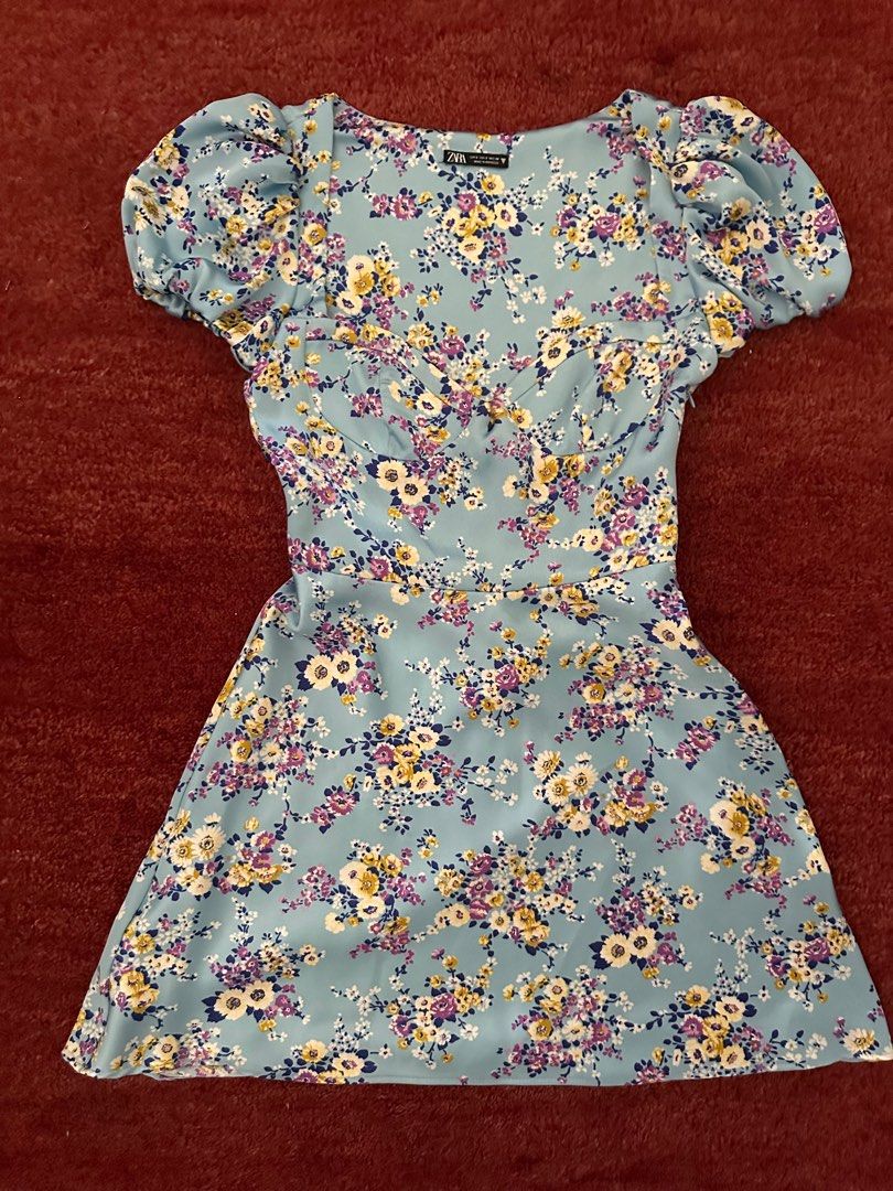zara blue floral mini dress Blue Floral Blue Babydoll Dress Zara ZARA Blue Gingham Embroidered Floral Mini Dress Small