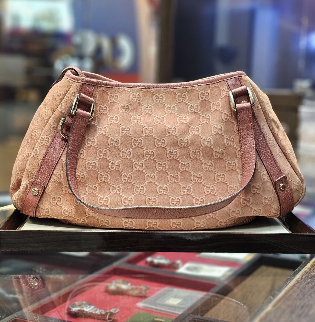 Pink suede gucci bag online