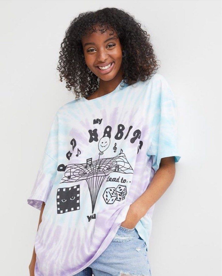 H M BAD HABITS TIE DYE MEDIUM Women s Fashion Tops Shirts on Carousell