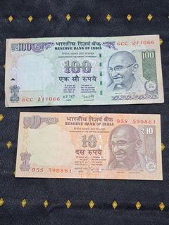India Rupees 100 and 10
