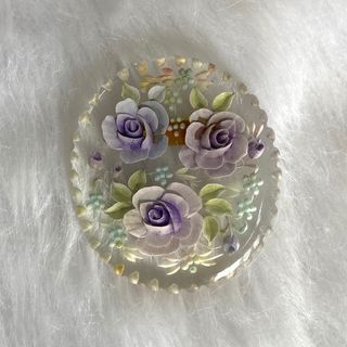 Japan Vintage Clear Oval Floral Lucite Brooch