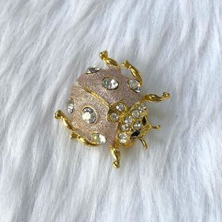 Japan Vintage Gold Tone Pink Rhinestones Beetle Bug Brooch