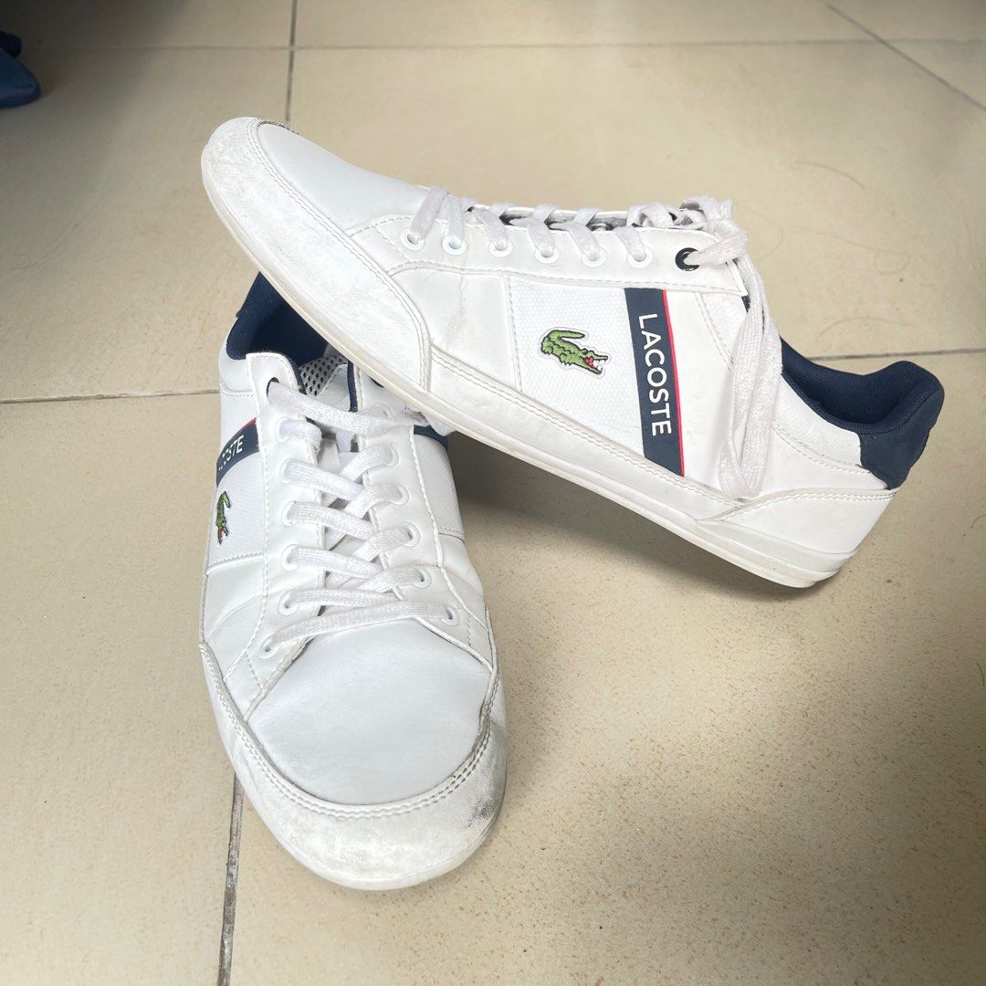 Lacoste Men s Chaymon Textile and Synthetic Trainers White Navy Red