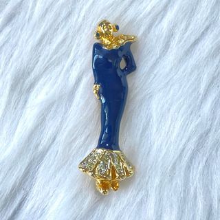 L'Officiel Fabbri Vintage Gold Tone Blue Rhinestones Lady Brooch