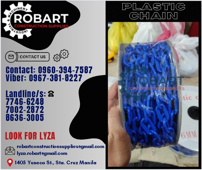 Plastic Chain (Category: Construction Tools & Equipment) located in Manila. Submitted by lyzarobart1999 (Listing ID 1296639049, Image 1). Description: Plastic Chain 6mm x 25mtrs Color: Blue 𝐒𝐄𝐍𝐃 𝐔𝐒 𝐌𝐄𝐒𝐒𝐀𝐆𝐄 𝐅𝐎𝐑 𝐈𝐍𝐐𝐔𝐈𝐑𝐈𝐄𝐒 ‼️ 0 9 6 7 3 8 1 8 2 2 7 0 9 6 0 3 9 4 7 5 8 7 𝐋𝐚𝐧𝐝𝐥𝐢𝐧𝐞 𝐍𝐮𝐦𝐛𝐞𝐫𝐬: 𝟕 𝟕 𝟒 𝟔 - 𝟔 𝟐 𝟒 𝟖 / 𝟕 𝟎 𝟎 𝟐 - 𝟐 𝟖 𝟕 𝟐 / 𝟖 𝟔 𝟑 𝟔 - 𝟑 𝟎 𝟎 𝟓 𝐋𝐎𝐎𝐊 𝐅𝐎𝐑 𝐋𝐘𝐙𝐀 𝘌𝘮𝘢𝘪𝘭: 𝘳𝘰𝘣