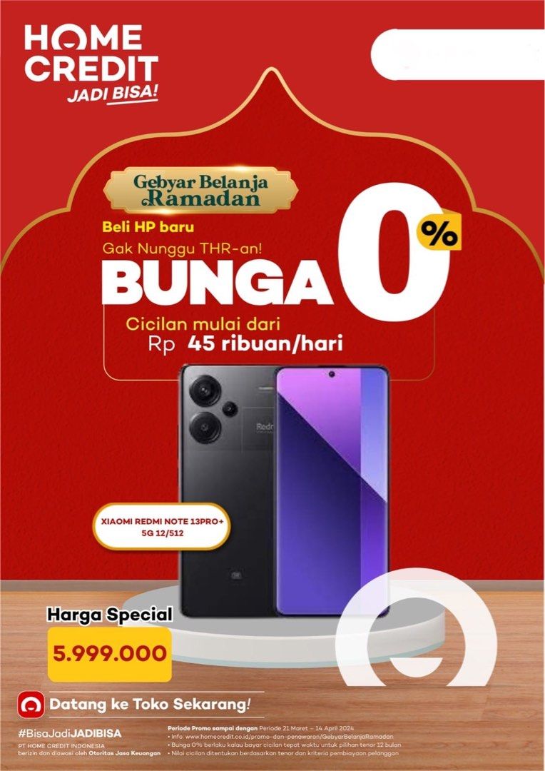 Promo Cicilan Bunga 0% atau Bebas 1x Cicilan Handphone Xiaomi Redmi