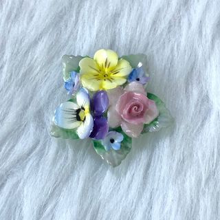 Scurples Vintage Multicolor Ceramic Flower Brooch