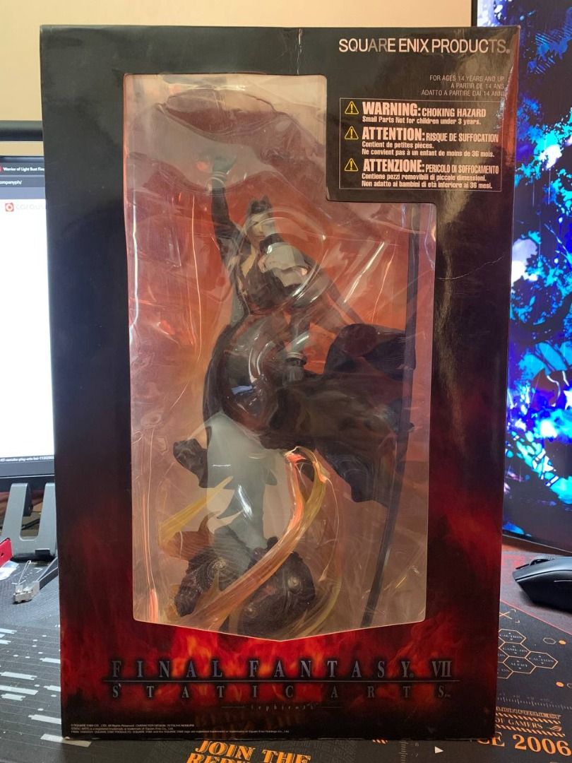 Sephiroth Static Arts FF7 (Category: Figurines & Statues) located in Manila. Submitted by newgametechph (Listing ID 1296610690, Image 1). Description: Sephiroth Static Arts Final Fantasy 7 BIB Statue has no broken parts. Box with some scuffs and creases but still presentable. Payment via Gcash or BPI then Lalamove Or meetups at Robinsons Manila..