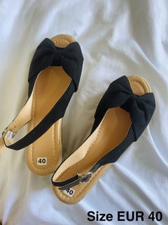 SHEIN Black Faux Suede Butterfly knot sandals