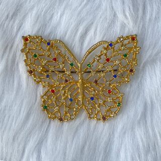 Slind Signed Vintage Gold Tone Multicolor Butterfly Brooch