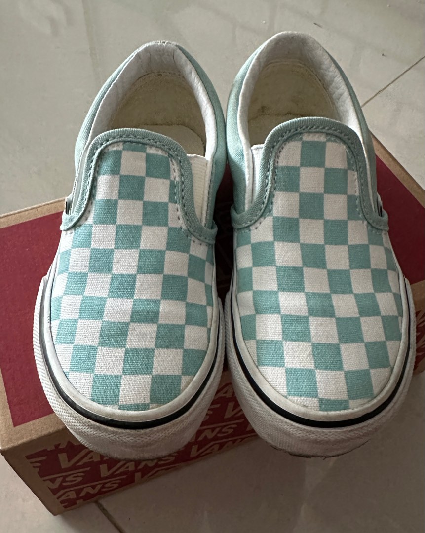 Vans Slip On Mint Checkerboard C11 Babies Kids Going Out Other Babies Going Out Needs on Carousell