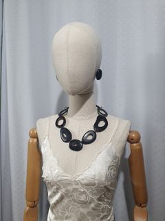 Vintage chunky statement horn necklace with free earrings from Japan