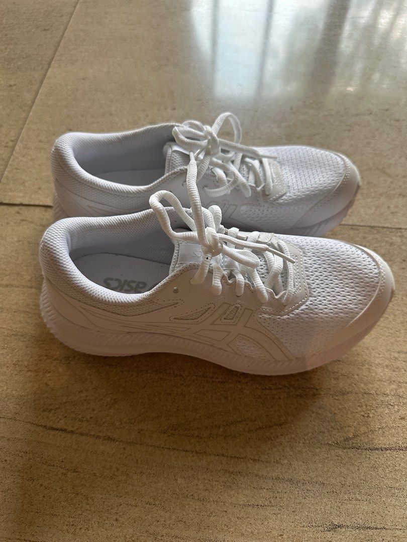 White ASICS kids sports shoes for school