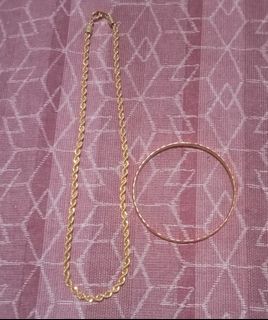 2 GOLD PLATED NECKLACE AND BANGLE(non tarnish)WITH FREE BRACELET