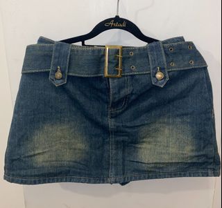 90s Denim Mini Skirt (Shorts Inside)