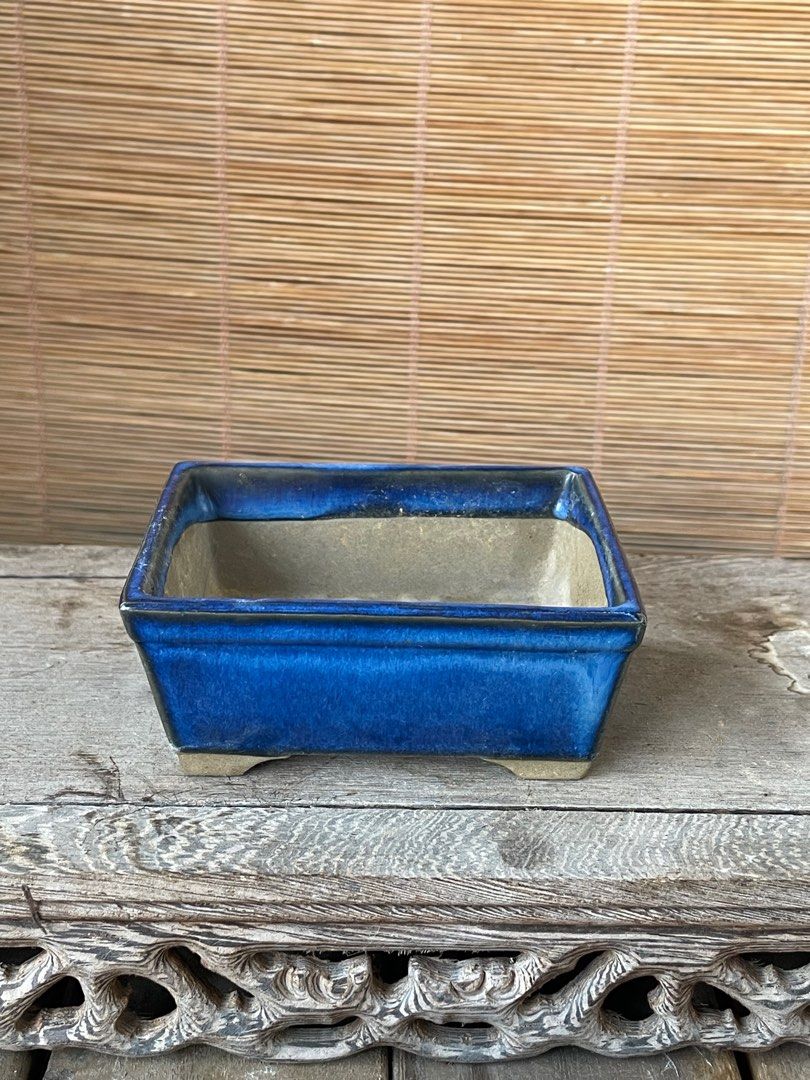 日本製藍色盆景盆鉢盆缽長方缽8.9cm x 7.2cmx 3.4cm 高, 傢俬＆家居, 園藝, 盆栽- Carousell