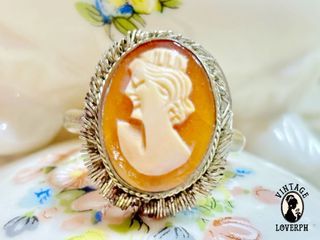 ❤️❤️❤️ Vintage Cameo Shell FA8 Marked Vintage Ronte Beverly Hills Cameo Sterling Silver Ring