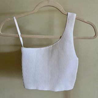 [ON HAND] Aritzia Babaton Sculpt Knit One-Shoulder Cropped Tank (White) - S