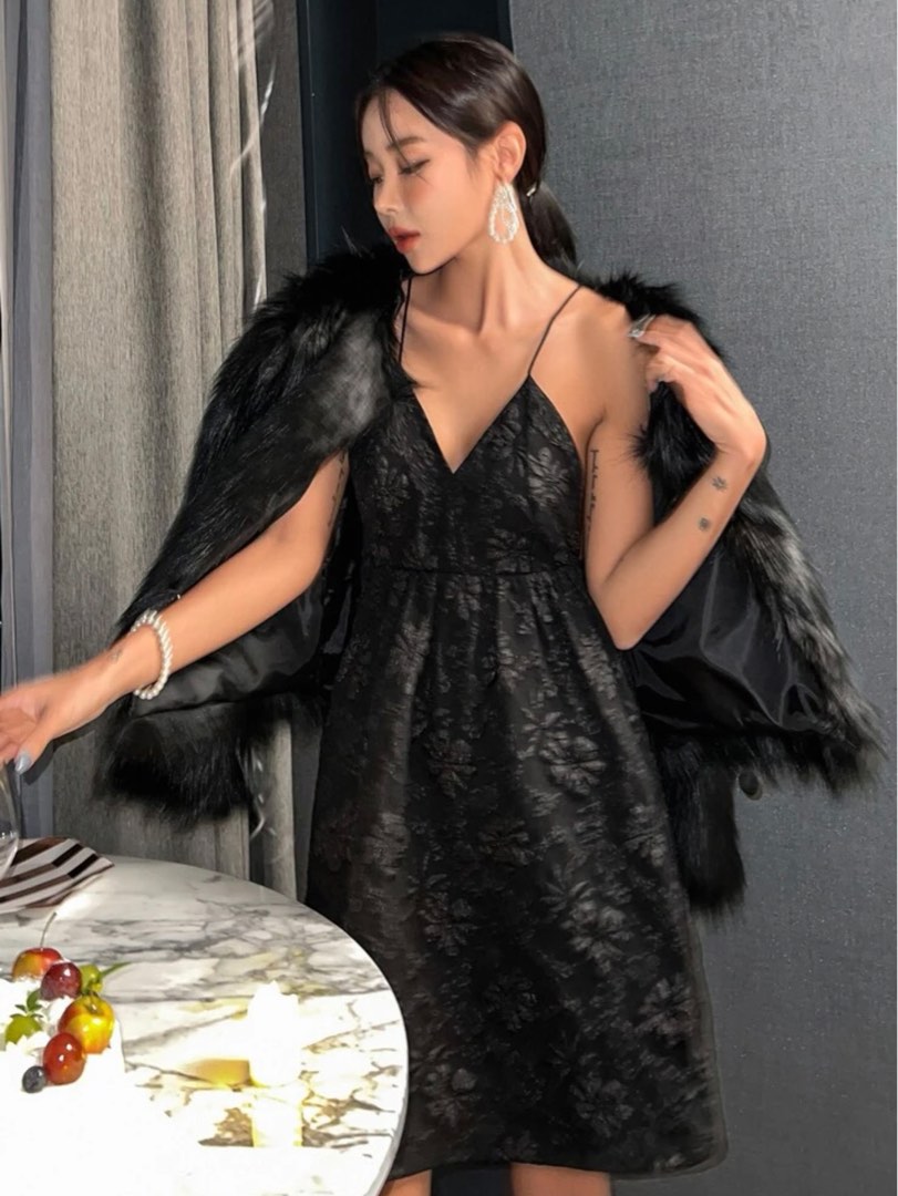 Daleyza Black Lace Jacquard Bandeau Dress