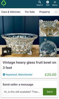 Footed Vintage Glass fruit bowl depression glass center table bowl