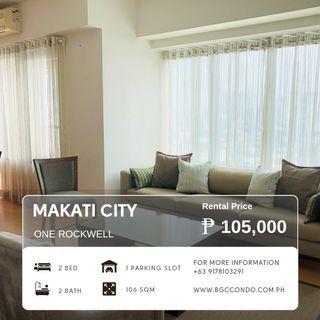 For Rent Fully Furnished 2 Bedroom Condo in  One Rockwell Makati City