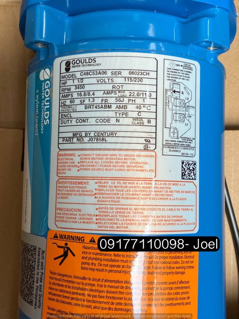 Gould’s Booster Pump (SINGLE PHASE) (Category: Construction Tools & Equipment) located in Manila. Submitted by joeyroque09 (Listing ID 1296751307, Image 1). Description: Gould’s Booster Pump (SINGLE PHASE) Specs: 1.5hp.