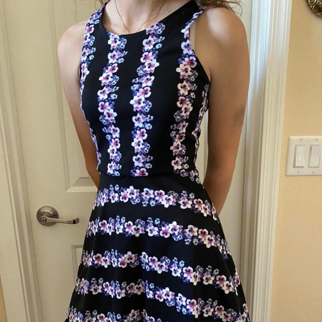 H M Floral A line Skater Dress Women s Fashion Dresses Sets Dresses on Carousell