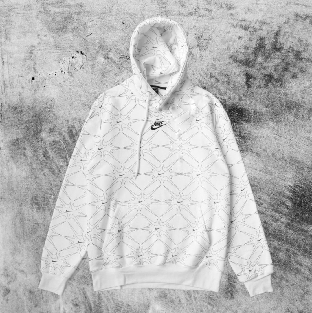 Hoodie Nike Center Swoosh Full Print Putih, Fesyen Pria, Pakaian