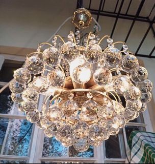 Vintage Italian 6 Lights Brass and Crystals Chandelier