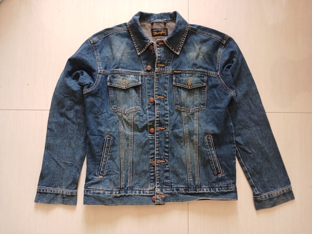 Jaket Jeans Vintage Merk WRANGLER Original Size L Kondisi 90 Kain Tebal Warna Pekat