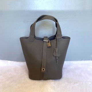 Japan Gray Leather Bucket Tote Bag