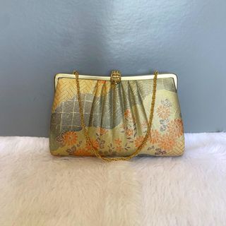 Japan Vintage Gold Floral Brocade Clutch Evening Bag